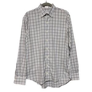 PETER MILLAR Button Down Shirt Mens Large Blue White Plaid Performance Preppy